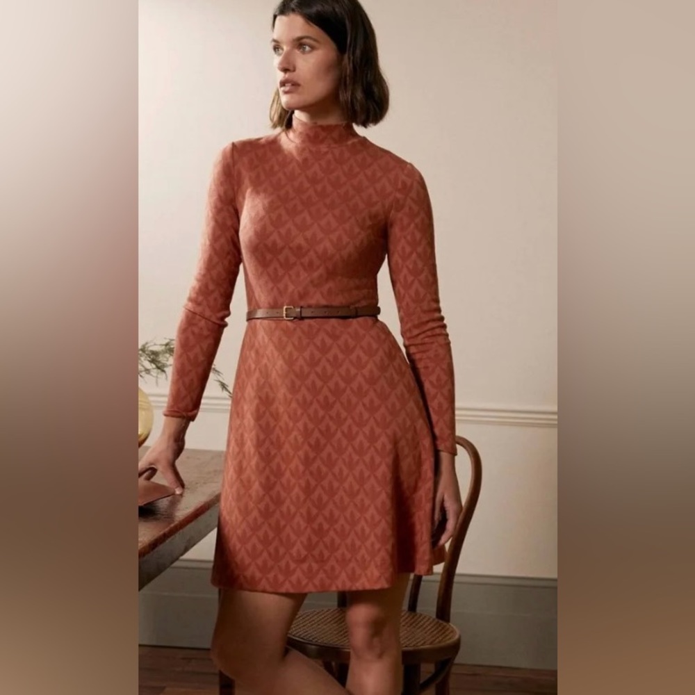 Biden High Neck Jacquard Dress in Orange